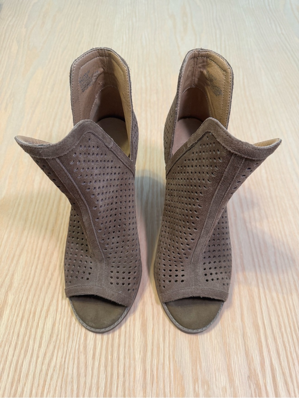 Lucky Brand Green Suede Perforated Peep-Toe Booties